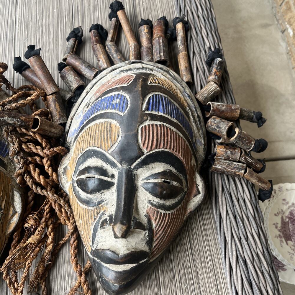 (2) Multicolor African Chokwe Legacy Tribal Mask Vintage - Picture 3 of 15